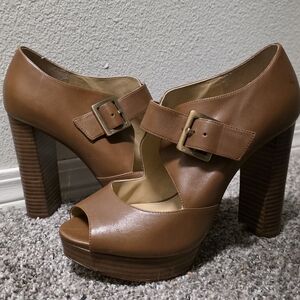 Michael Kors Tan Peep-Toe Platform Heels